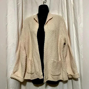 ORVIS Open Front Moss Stitch Knit Cotton Cream Cardigan Womens Sz XL